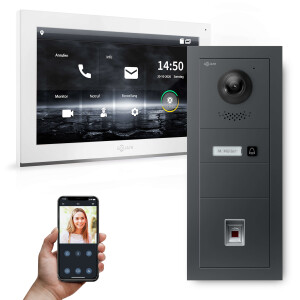 GOLIATH Hybrid IP Gegensprechanlage | Anthrazit | 1-Fam | 10" HD | Fingerprint | Unterputz | 180°