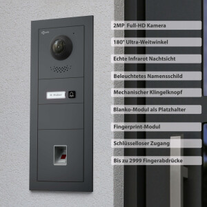 GOLIATH Hybrid IP Videotürsprechanlage | Anthrazit | 1-Fam | 3x 10" HD | Fingerprint | 180° Winkel