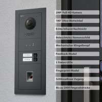 GOLIATH Hybrid IP Türsprechanlage | App | Anthrazit | 2-Fam | 2x 7" Schwarz | Fingerprint | 180°