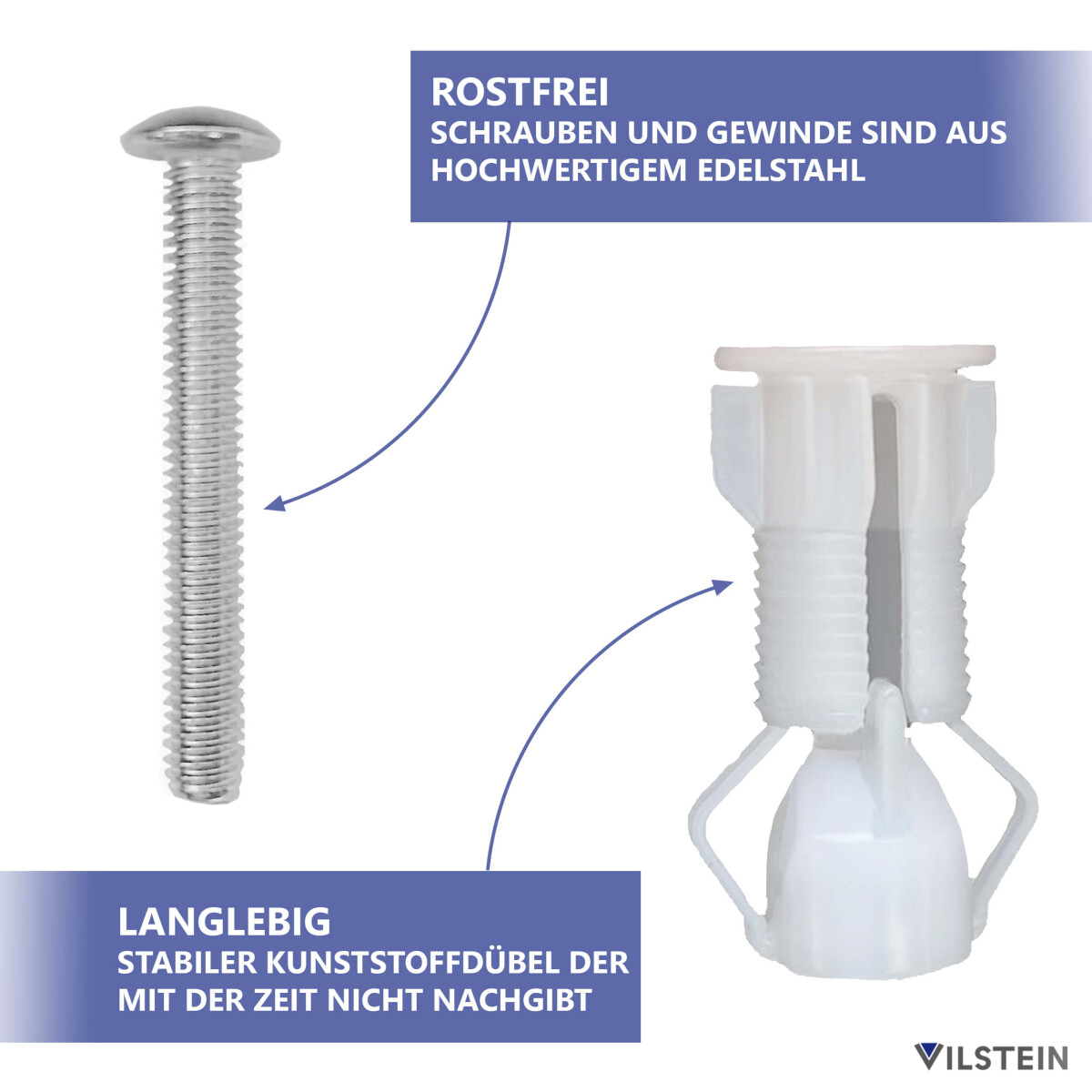 VILSTEIN WC Sitz Schrauben, Universal Befestigungsset...