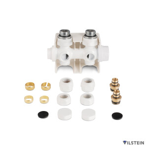 VILSTEIN Heizkörperanschluss, Multiblock für Bad-Heizkörper, Universal, Mittelanschluss, Weiß