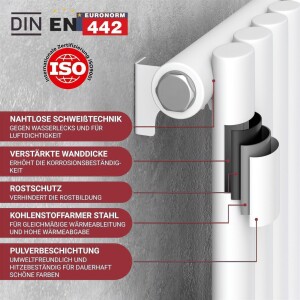 VILSTEIN Heizkörper Klein - 60 x 60 cm | Flacher Design Handtuchheizkörper, Mittelanschluss, Seitenanschluss, Weiß