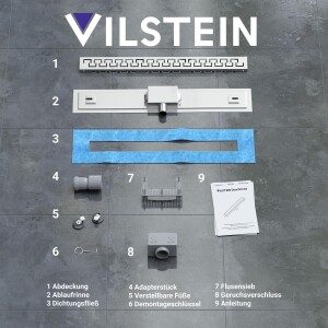 VILSTEIN© Duschrinne mit Siphon Boden- und Duschablauf Griechisch 90 cm