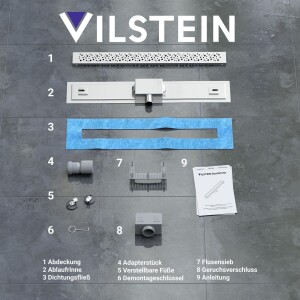 VILSTEIN© Duschrinne mit Siphon Boden- und Duschablauf Kreise 80 cm