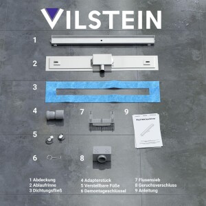VILSTEIN© Duschrinne mit Siphon Boden- und Duschablauf Befliesbar