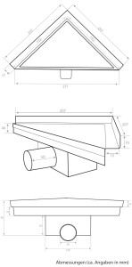 VILSTEIN© Duschrinne mit Siphon Boden- und Duschablauf Dreieckig Randablauf 20 x 20 cm