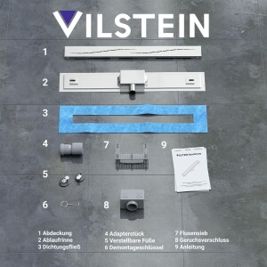 VILSTEIN© Duschrinne mit Siphon Boden- und Duschablauf Welle