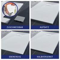 VILSTEIN Duschwanne, Antirutsch Duschtasse, flach, Steinoptik, Steinmuster 140 x 80 x 3 cm, Weiß