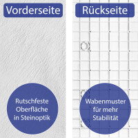 VILSTEIN Duschwanne, flach, Steinoptik, inkl. Siphon & Edelstahl Abdeckung, 80 x 80 x 3 cm, Weiß