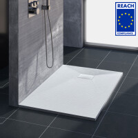 VILSTEIN Duschwanne, flach, Steinoptik, inkl. Siphon & Edelstahl Abdeckung, 80 x 80 x 3 cm, Weiß