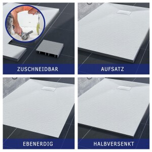 VILSTEIN Duschwanne, flach, Steinoptik, inkl. Siphon & Edelstahl Abdeckung