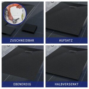 VILSTEIN Duschwanne, flach, Steinoptik, inkl. Siphon & Edelstahl Abdeckung