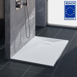 VILSTEIN Duschwanne, Antirutsch, flach, Steinoptik, inkl. Siphon, 120 x 90 x 3 cm, Schwarz