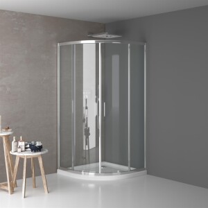 VILSTEIN Duschkabine, Aluminiumprofile, Glas, Schiebetüren, Rund, 90 x 90 cm