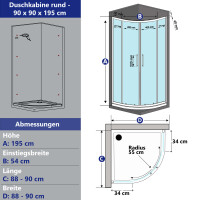VILSTEIN Duschkabine, Aluminiumprofile, Glas, Schiebetüren, Rund, 90 x 90 cm
