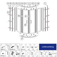 VILSTEIN Duschkabine, Aluminiumprofile, Glas, Schiebetüren, Rund, 90 x 90 cm
