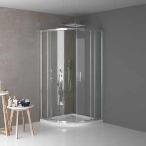 VILSTEIN Duschkabine, Aluminiumprofile, Glas, Schiebetüren, Rund, 80 x 80 cm