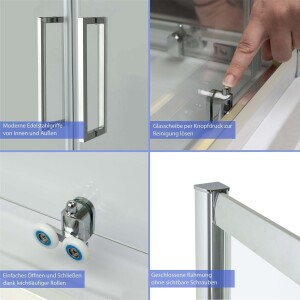 VILSTEIN Duschkabine, Aluminiumprofile, Glas, Schiebetüren, Rund, 80 x 80 cm