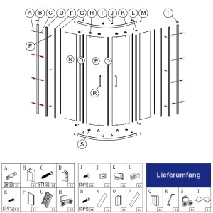 VILSTEIN Duschkabine, Aluminiumprofile, Glas, Schiebetüren, Rund, 80 x 80 cm