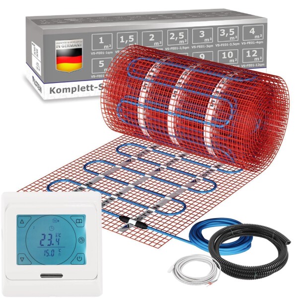 VILSTEIN© Elektrische Fußbodenheizung 150W/m² TWIN Technologie Elektro Komplett-Set - 12m² - 24m