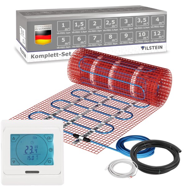 VILSTEIN© Elektrische Fußbodenheizung 150W/m² TWIN Technologie Elektro Komplett-Set - 5m² - 10m