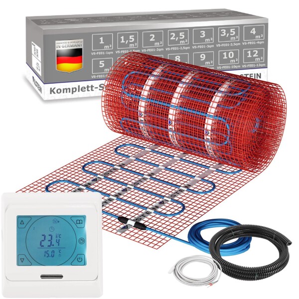 VILSTEIN© Elektrische Fußbodenheizung 150W/m² TWIN Technologie Elektro Komplett-Set - 10m² - 20m