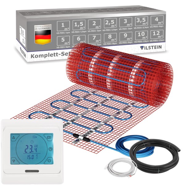 VILSTEIN Elektrische Fußbodenheizung | Heizmatte mit 150W Leistung |  0,5m breit| 7m²- 14m lang