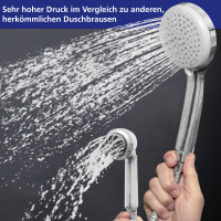 VILSTEIN Duschkopf Chrom mit 4 Strahlarten - Regen, Massage Inkl. Schlauch 1,5m  Edelstahl, Antikalk