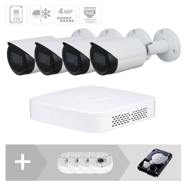 GOLIATH IP Kamera Set| 4 x 4 MP | 2.8 mm | 30m IR | App |Starlight | Maskierung | IP67 | PoE Set