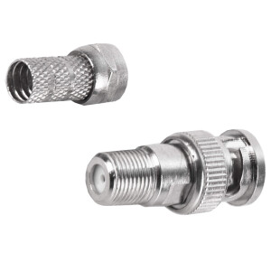 F-Adapter F-Kupplung F-Buchse auf BNC-Stecker für RG59 Koax Videokabel mit Gold-Pin inkl. F-Stecker