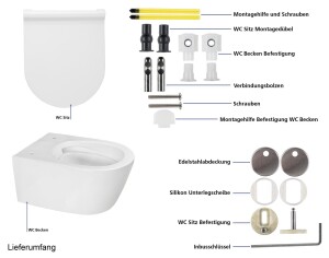 VILSTEIN Wand WC | Spülrandloses Hänge WC | Tiefspüler Toilette inkl. Sitz mit Softclose | Quickrelease