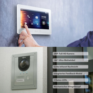 GOLIATH PRO 2-Draht BUS Video Türsprechanlage | App | Silber | 1 Familie |7"| Unterputz |180°
