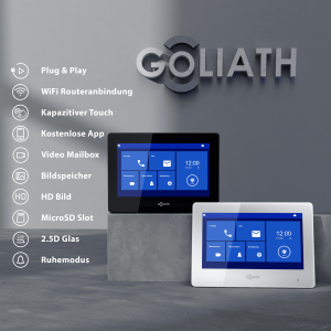 GOLIATH Basic 2-Draht BUS Video Türsprechanlage | 7” Full Touchscreen | Smartphone App | Weiß