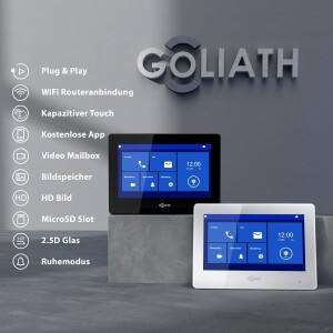 GOLIATH Basic 2-Draht BUS Video Türsprechanlage | FullHD | App | 150° | 1 Familie | Silber/Weiß | Unterputz