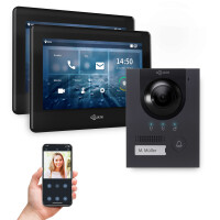 GOLIATH PRO 2-Draht BUS Sprechanlage | App | Anthrazit | 1 Familie | 2x7" | Unterputz | 180°