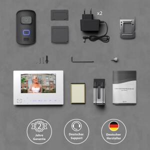 Goliath WLAN Türklingel mit Kamera und Monitor | 1 Familienhaus | Funk Video Türsprechanlage | 120° Winkel | Bildspeicher | Weißlicht | Kabellos