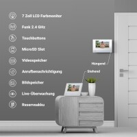 Goliath WLAN Türklingel mit Kamera und Monitor | 1 Familienhaus | Funk Video Türsprechanlage | 120° Winkel | Bildspeicher | Weißlicht | Kabellos
