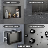 VILSTEIN | Wandnische 30 x 45 cm aus Edelstahl, Schwarz  | Duschnische | Randloses Duschregal mit Ablage