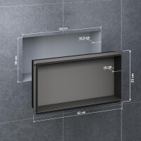 VILSTEIN | Duschnische 30x60 cm | Unterputz | Wandnische Schwarz | Randloses Duschregal mit Ablage