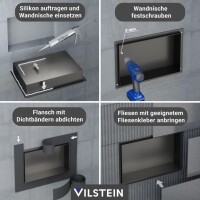 VILSTEIN | Duschnische 30x60 cm | Unterputz | Wandnische Schwarz | Randloses Duschregal mit Ablage