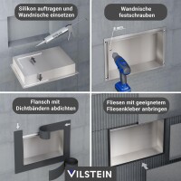 VILSTEIN | Duschnische 30x60 cm  aus Edelstahl | Randloses Wandnische mit Ablage
