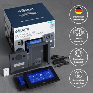 GOLIATH Basic 2-Draht BUS Türsprechanlage | FullHD | App | 150° | 1 Familie | Anthrazit/Schwarz | Unterputz | 2 x Innenstationen