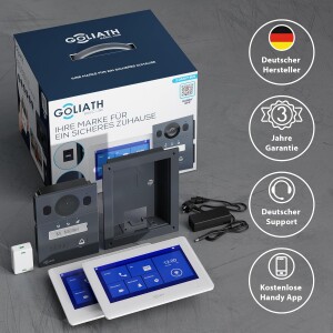 GOLIATH Basic 2-Draht BUS Türsprechanlage | FullHD | App | 150° | 1 Familie | Anthrazit/Weiß | Unterputz | 2 x Innenstationen