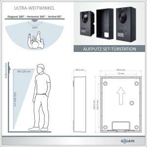 GOLIATH Hybrid 2-Draht BUS Gegensprechanlage | App | Anthrazit | 1 Familie | 7" | Aufputz | 180°