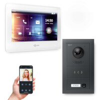 GOLIATH Hybrid IP Video Türsprechanlage mit App | Anthrazit | 1-Fam | 7 Zoll Weiß | Unterputz | 180°