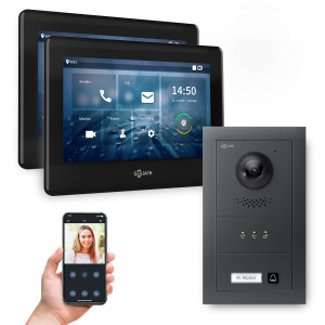 GOLIATH Hybrid IP Video Türsprechanlage mit App | Anthrazit | 1-Fam | 2x7 Zoll Schwarz | Unterputz | 180°