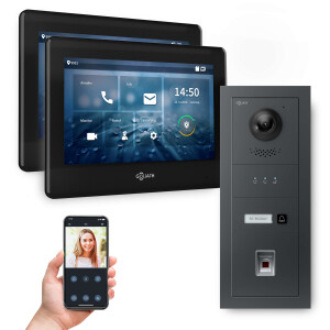 GOLIATH PRO IP Video Türsprechanlage mit App | 1 Fam | Anthrazit | 2x7 Zoll Schwarz | Fingerprint | 180°
