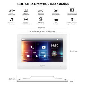 GOLIATH Hybrid 2-Draht BUS Video Gegensprechanlage mit App | 1 Familie | 7 Zoll Weiß | 180°