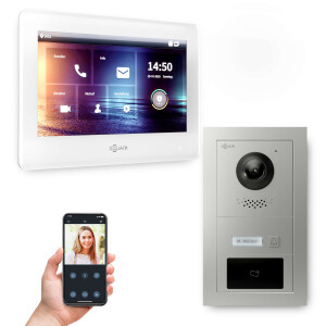 Goliath PRO IP Video Türsprechanlage mit App | 1 Fam | Silber | 7 Zoll Weiß | RFID | 180°