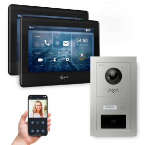 Goliath Hybrid IP Video Türsprechanlage mit App | 1 Fam | Silber | 2x7 Zoll Schwarz | Fingerprint | 180°